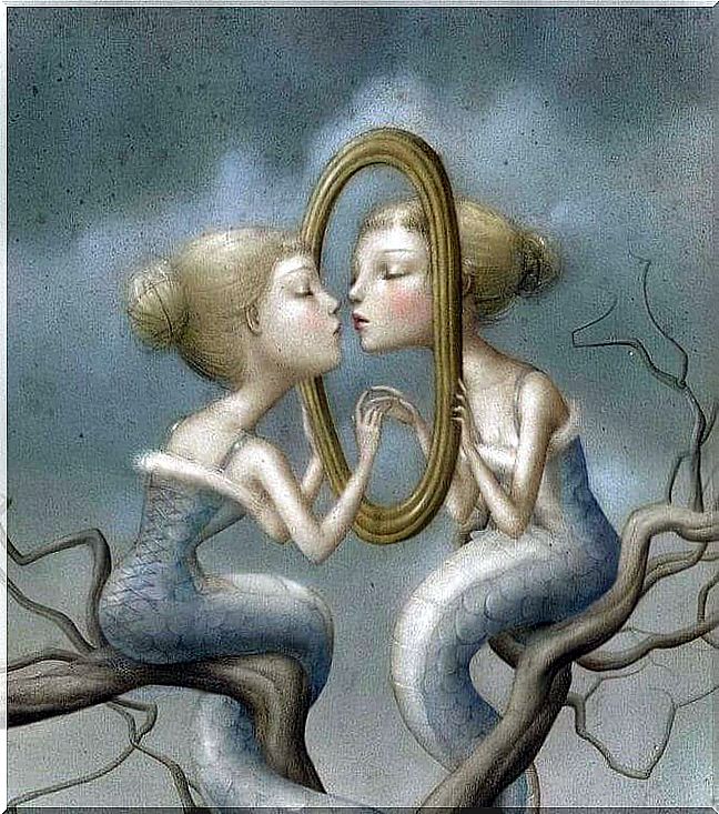 Symbolic-scene-woman-in front-of-a-mirror